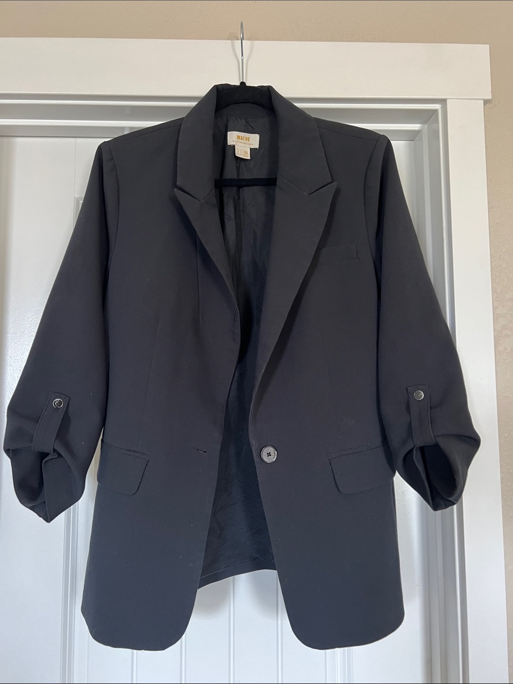 Anthropologie Maeve Black Roll-Sleeve Blazer Size 10
